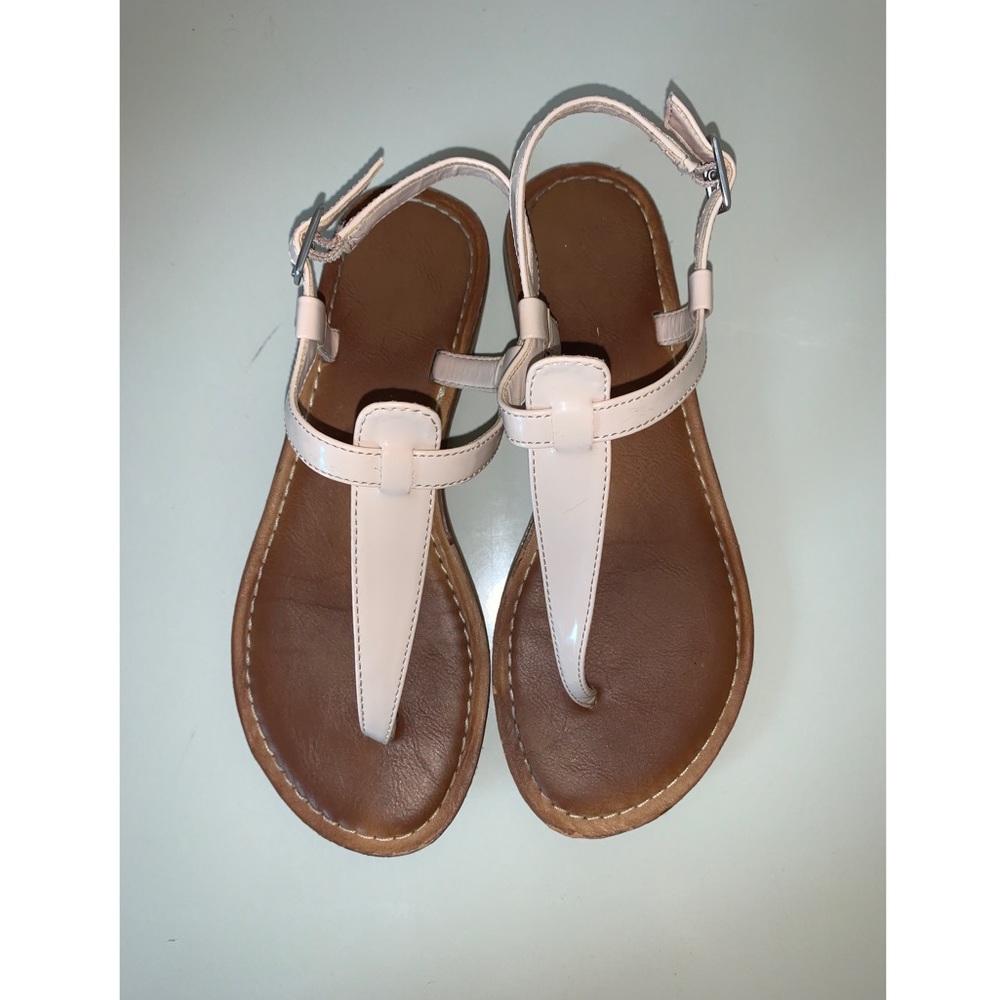 T - Strap Sandals - Light Pink & Brown